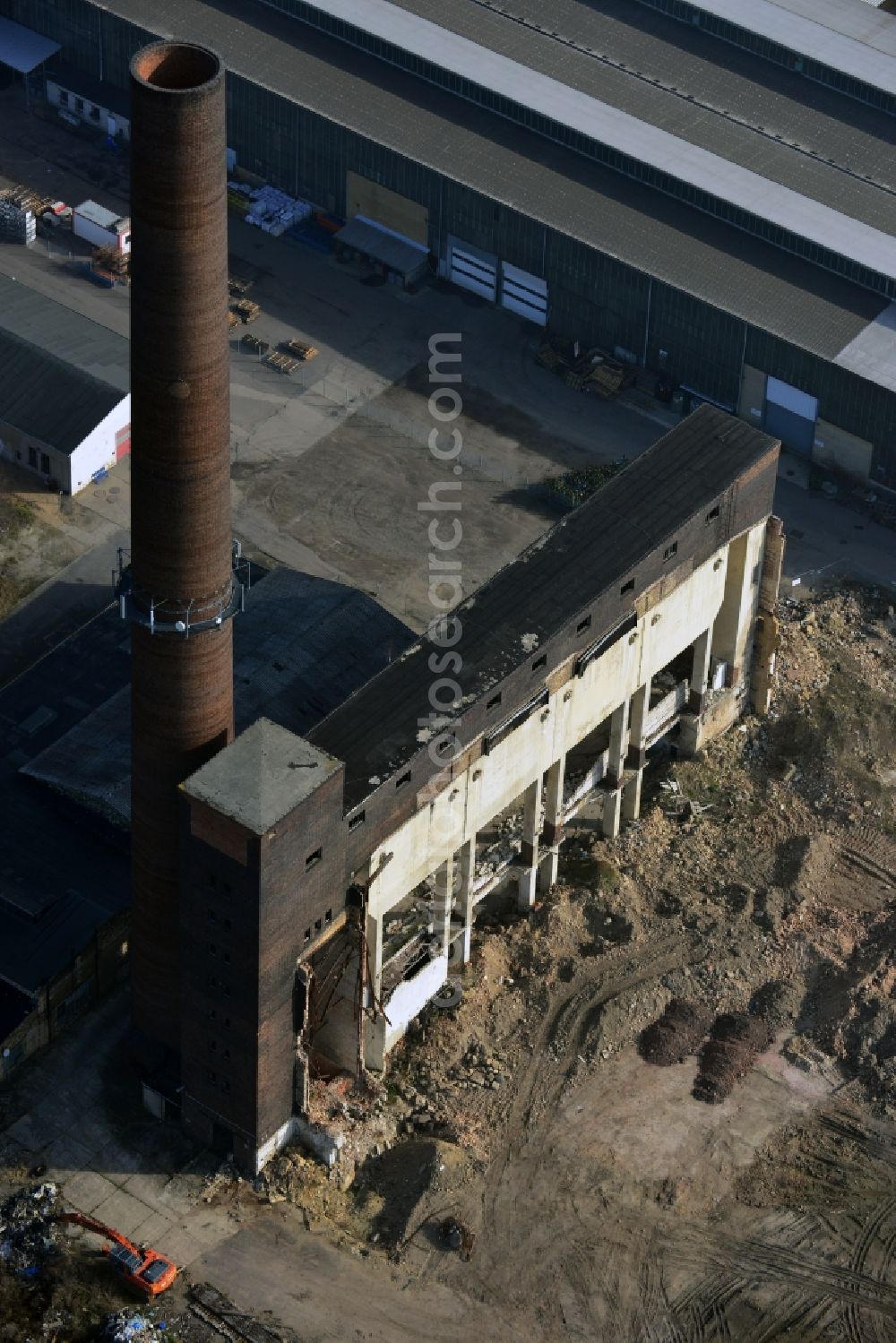 Holzweißig from above - Demolition of the ruins of the former pipe works Holzweißig in Saxony-Anhalt