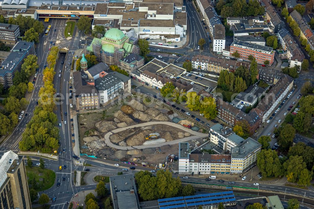 Aerial photograph Essen - Demolition and dismantling of the thermal baths and swimming pools at the outdoor pool of the leisure facility of Sport- und Baederbetriebe Essen on street Bernestrasse - Varnhorststrasse in Essen at Ruhrgebiet in the state North Rhine-Westphalia, Germany