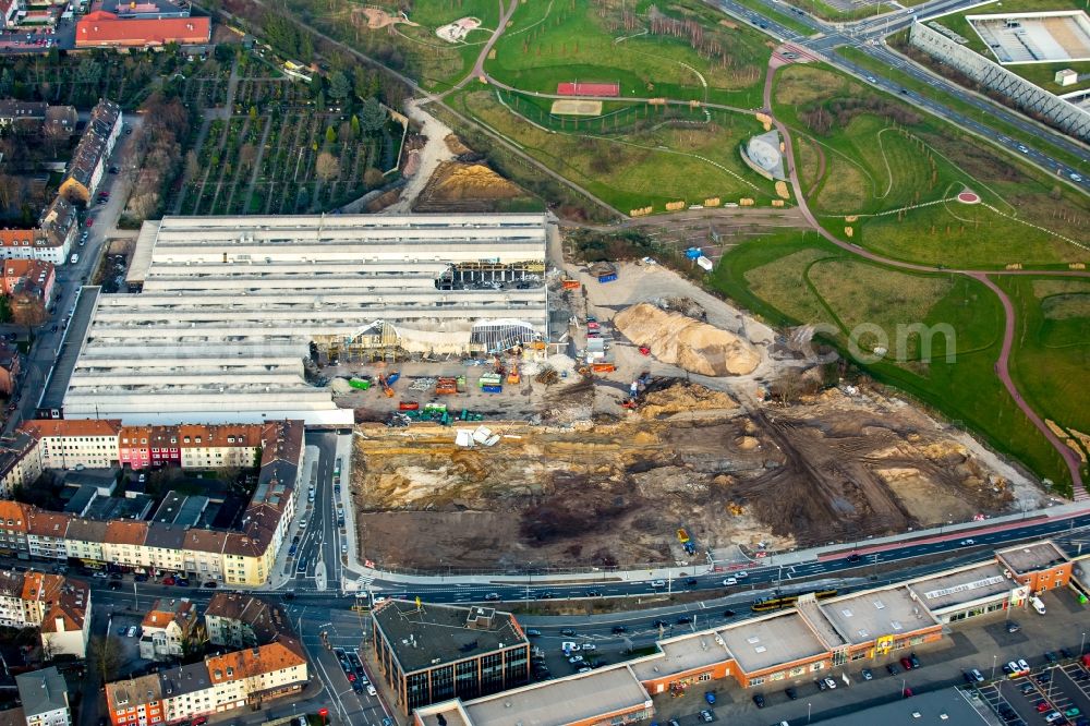 Essen from the bird's eye view: Demolition work of DIVI market Altenessen in Essen in North Rhine-Westphalia