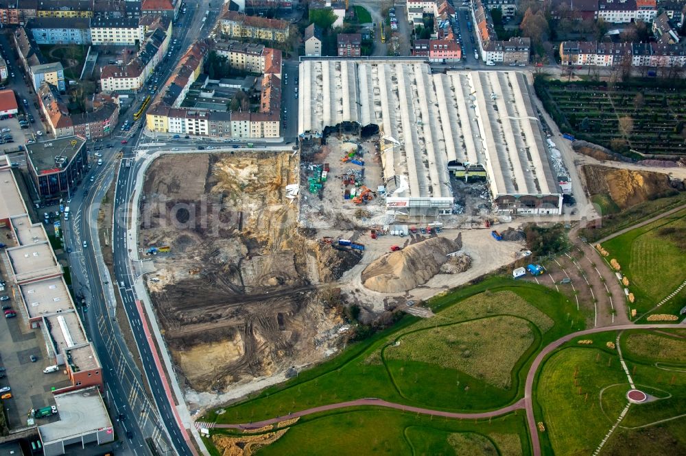 Essen from the bird's eye view: Demolition work of DIVI market Altenessen in Essen in North Rhine-Westphalia