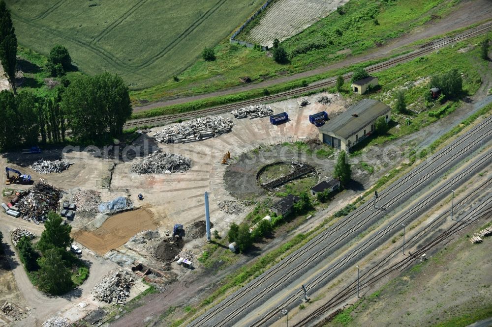 Halberstadt from above - Demolition work on the site of the ruins des Bahn- Betriebswerkes in Halberstadt in the state Saxony-Anhalt