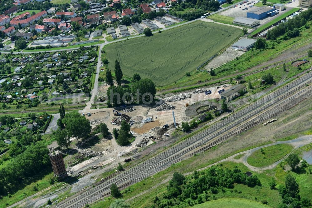 Halberstadt from above - Demolition work on the site of the ruins des Bahn- Betriebswerkes in Halberstadt in the state Saxony-Anhalt