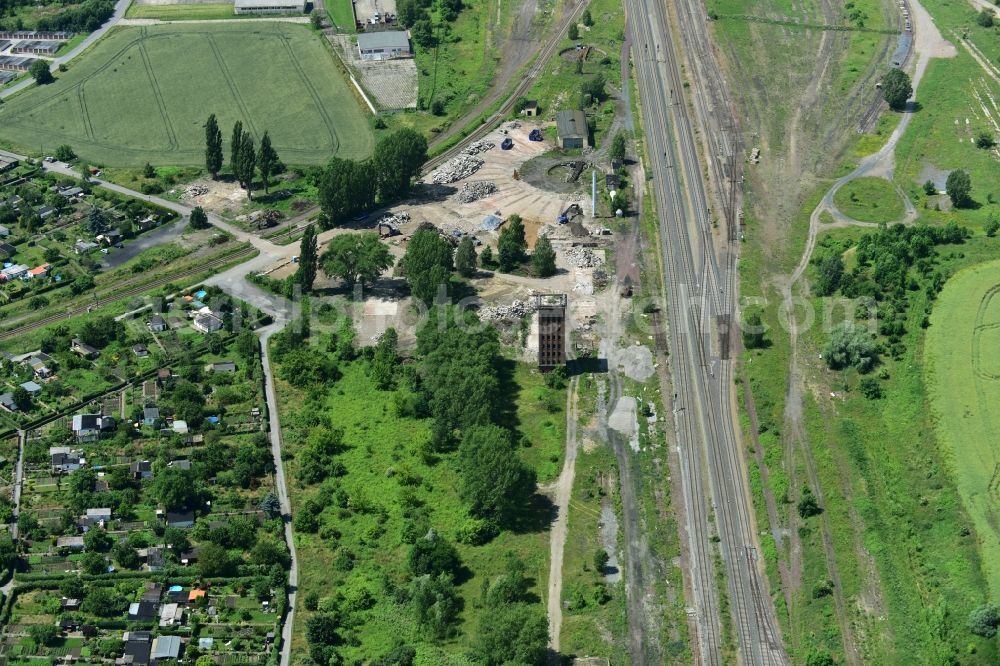 Halberstadt from above - Demolition work on the site of the ruins des Bahn- Betriebswerkes in Halberstadt in the state Saxony-Anhalt