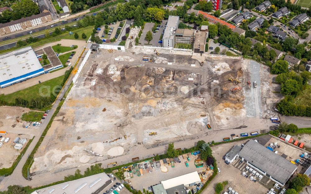 Essen from the bird's eye view: Demolition work on the site of the former logistics center ruin ALDI Einkauf GmbH & Co. oHG on cornernbergstrasse in Essen in the state North Rhine-Westphalia, Germany