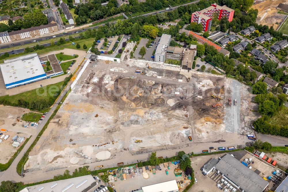 Aerial image Essen - Demolition work on the site of the former logistics center ruin ALDI Einkauf GmbH & Co. oHG on cornernbergstrasse in Essen in the state North Rhine-Westphalia, Germany