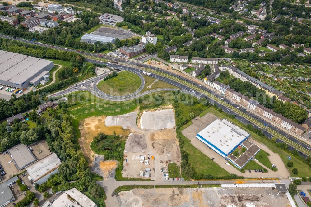 Aerial photograph Essen - Demolition work on the site of the former logistics center ruin ALDI Einkauf GmbH & Co. oHG on cornernbergstrasse in Essen in the state North Rhine-Westphalia, Germany