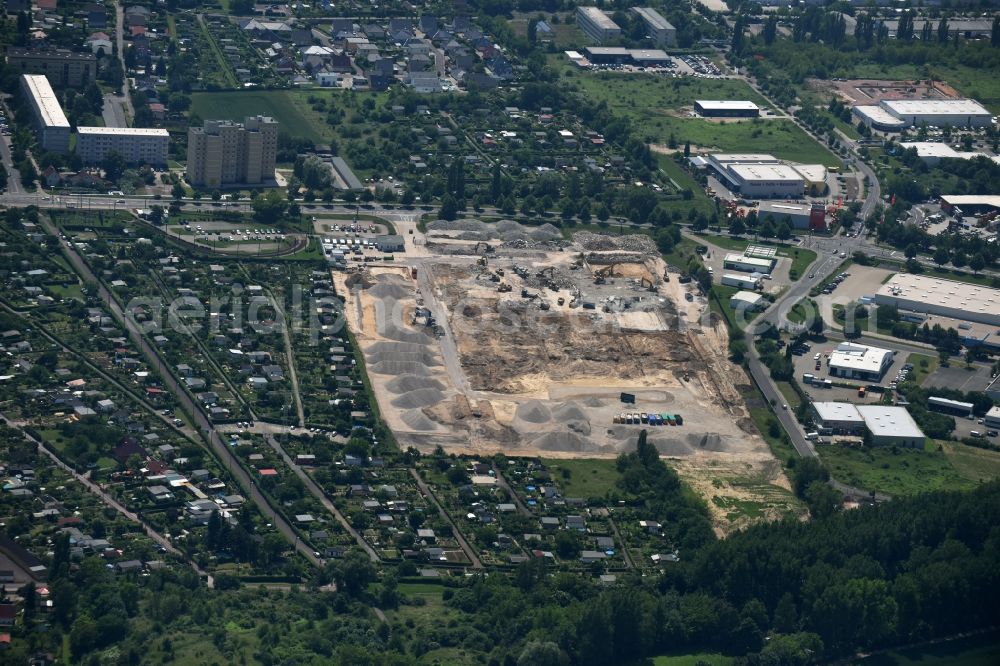 Aerial photograph Magdeburg - Demolition work on the site of the former Milchhof Magdeburg GmbH and development work for the construction of an IKEA furniture store - Furniture Market in Magdeburg in the state Saxony-Anhalt