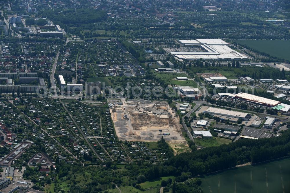 Magdeburg from above - Demolition work on the site of the former Milchhof Magdeburg GmbH and development work for the construction of an IKEA furniture store - Furniture Market in Magdeburg in the state Saxony-Anhalt