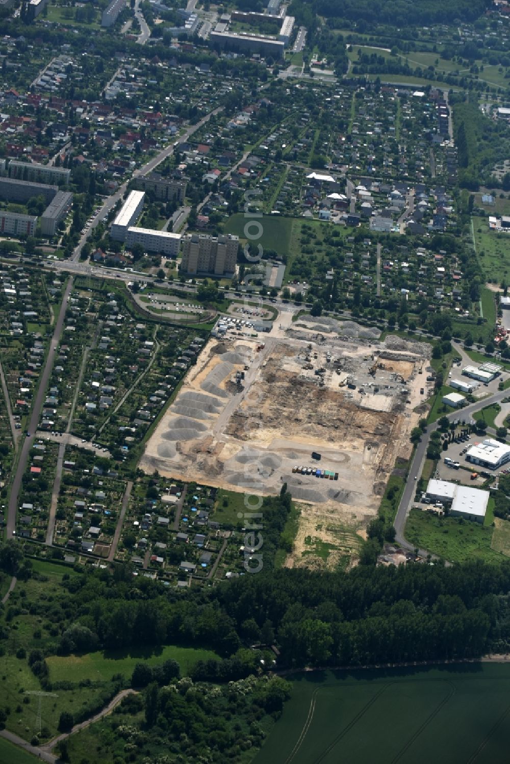 Aerial image Magdeburg - Demolition work on the site of the former Milchhof Magdeburg GmbH and development work for the construction of an IKEA furniture store - Furniture Market in Magdeburg in the state Saxony-Anhalt