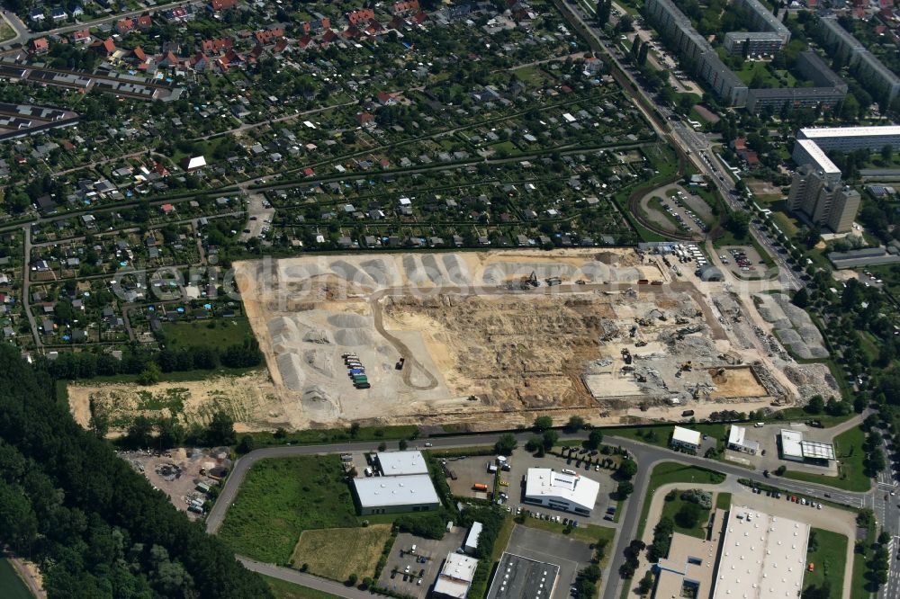 Magdeburg from above - Demolition work on the site of the former Milchhof Magdeburg GmbH and development work for the construction of an IKEA furniture store - Furniture Market in Magdeburg in the state Saxony-Anhalt