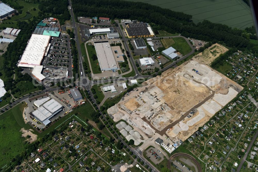 Magdeburg from above - Demolition work on the site of the former Milchhof Magdeburg GmbH and development work for the construction of an IKEA furniture store - Furniture Market in Magdeburg in the state Saxony-Anhalt