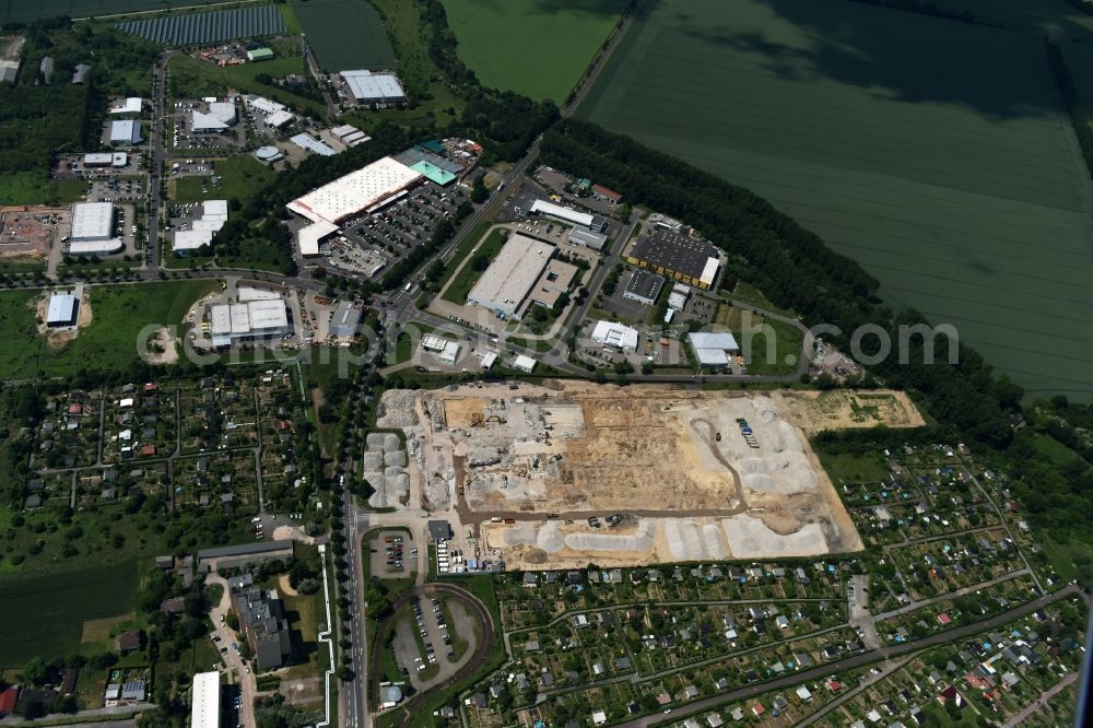 Magdeburg from the bird's eye view: Demolition work on the site of the former Milchhof Magdeburg GmbH and development work for the construction of an IKEA furniture store - Furniture Market in Magdeburg in the state Saxony-Anhalt