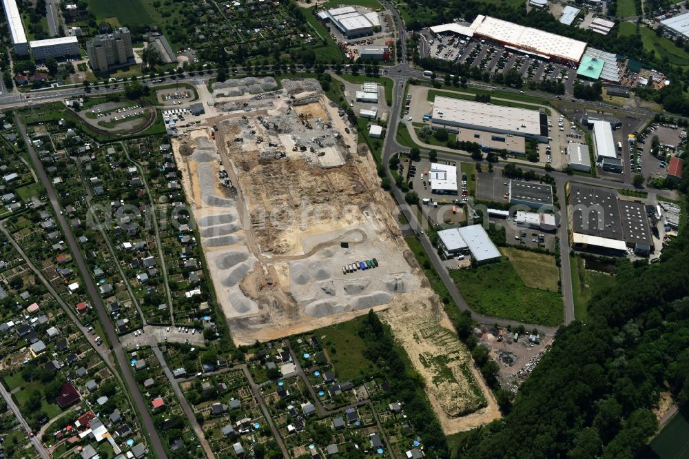 Aerial image Magdeburg - Demolition work on the site of the former Milchhof Magdeburg GmbH and development work for the construction of an IKEA furniture store - Furniture Market in Magdeburg in the state Saxony-Anhalt