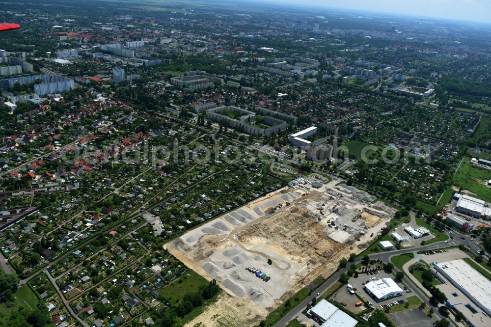 Aerial photograph Magdeburg - Demolition work on the site of the former Milchhof Magdeburg GmbH and development work for the construction of an IKEA furniture store - Furniture Market in Magdeburg in the state Saxony-Anhalt