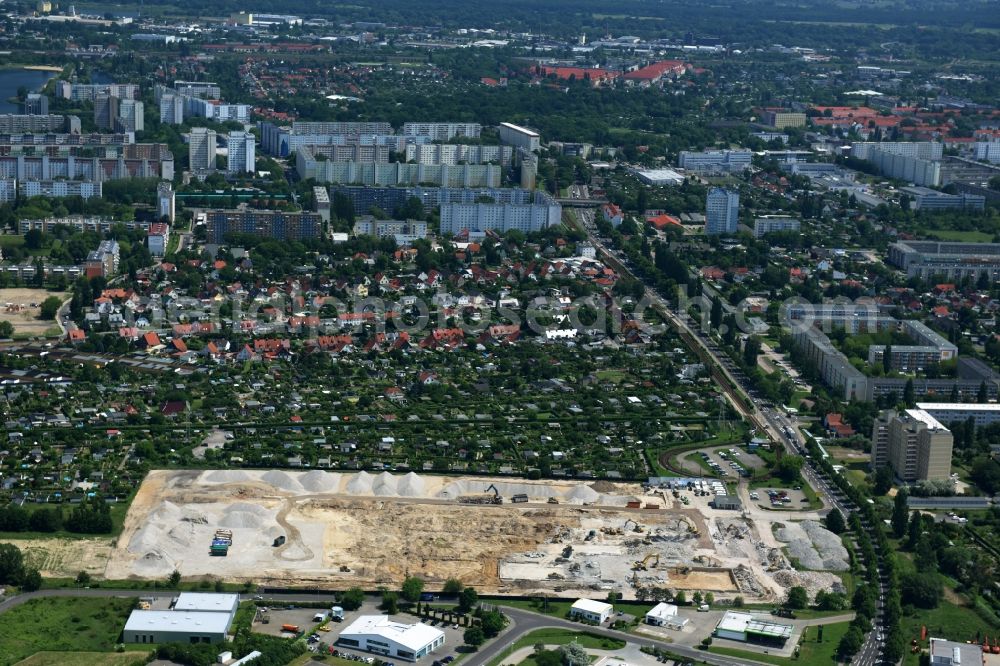 Magdeburg from above - Demolition work on the site of the former Milchhof Magdeburg GmbH and development work for the construction of an IKEA furniture store - Furniture Market in Magdeburg in the state Saxony-Anhalt