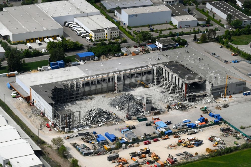 Aerial photograph Ingolstadt - Demolition work on the site of the Industry- ruins on Bunsenstrasse in Ingolstadt in the state Bavaria, Germany