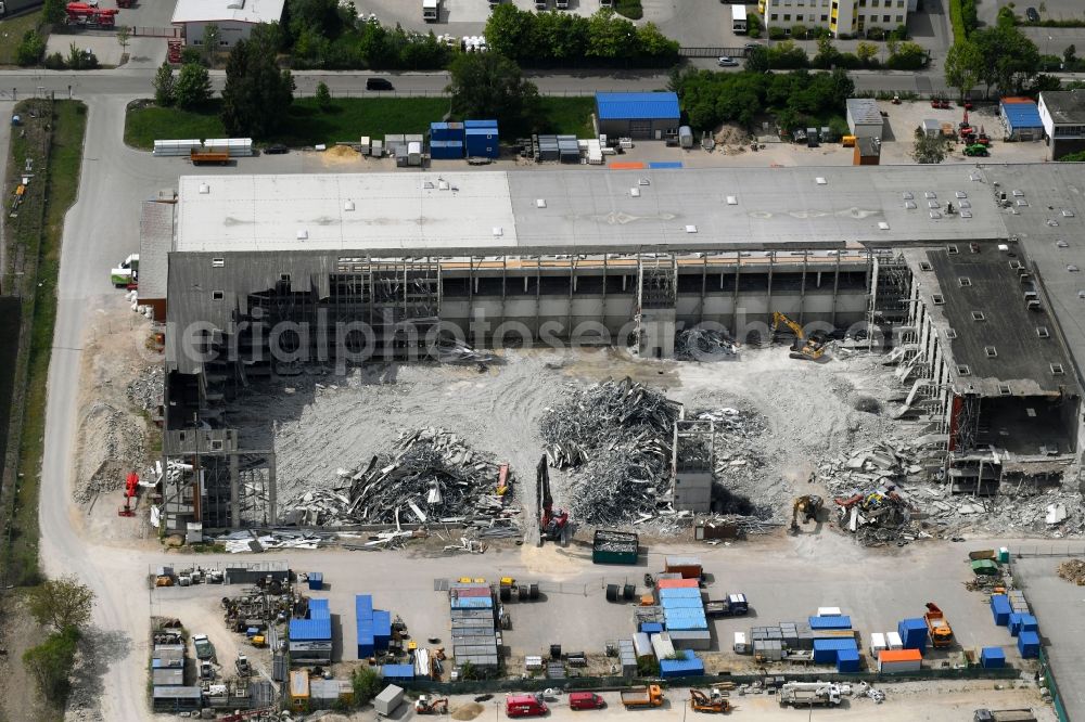 Ingolstadt from above - Demolition work on the site of the Industry- ruins on Bunsenstrasse in Ingolstadt in the state Bavaria, Germany