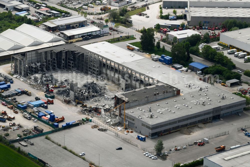 Aerial photograph Ingolstadt - Demolition work on the site of the Industry- ruins on Bunsenstrasse in Ingolstadt in the state Bavaria, Germany