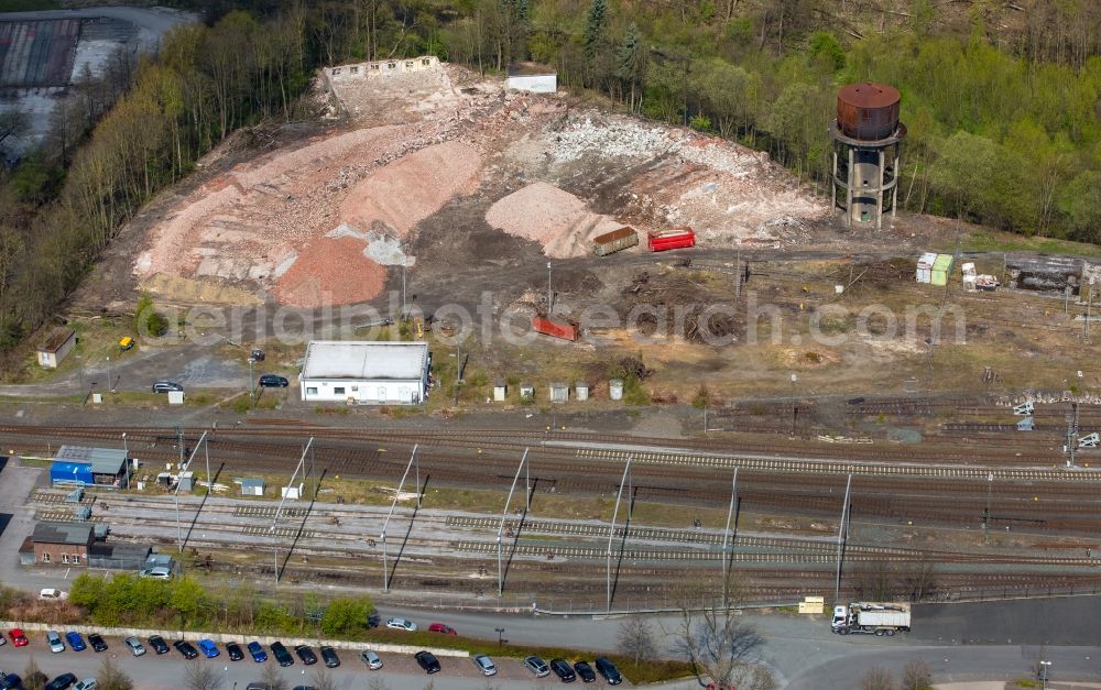 Bestwig from the bird's eye view: Demolition work on the site of the Industry- ruins the formerly train buildings in Bestwig in the state North Rhine-Westphalia