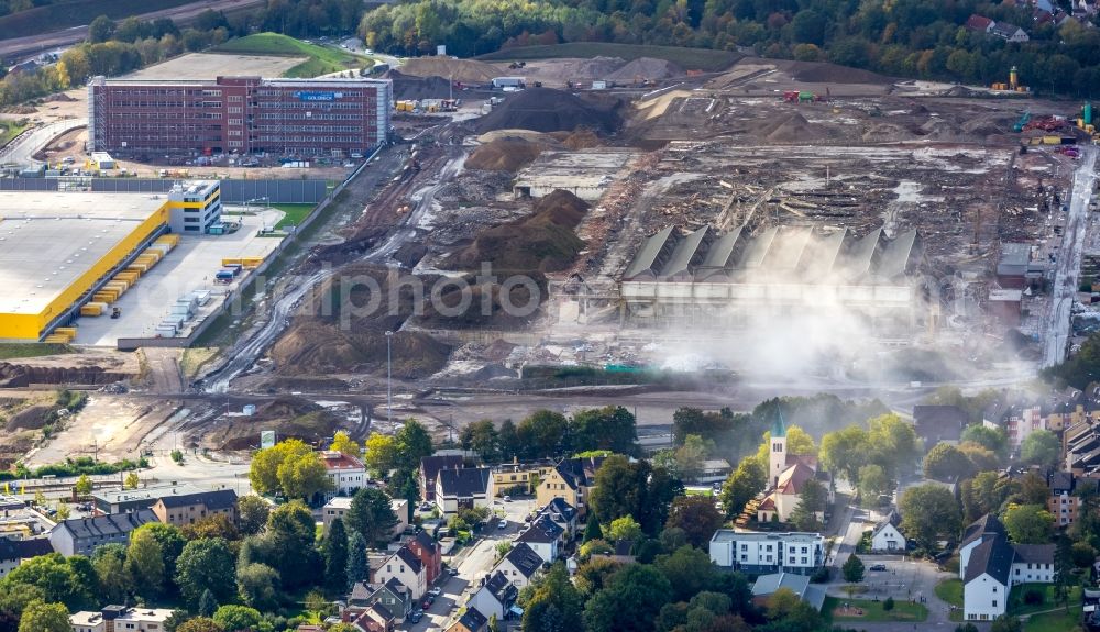 Aerial photograph Bochum - Demolition work on the site of the Industry- ruins the formerly OPEL- factoryes in the district Laer in Bochum in the state North Rhine-Westphalia, Germany