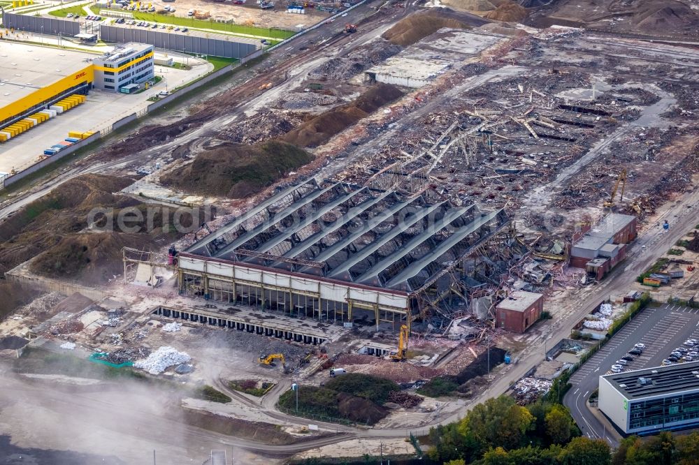 Bochum from above - Demolition work on the site of the Industry- ruins the formerly OPEL- factoryes in the district Laer in Bochum in the state North Rhine-Westphalia, Germany