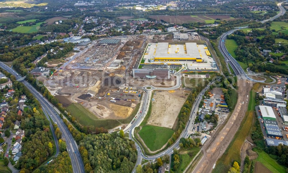 Aerial photograph Bochum - Demolition work on the site of the Industry- ruins the formerly OPEL- factoryes in the district Laer in Bochum in the state North Rhine-Westphalia, Germany