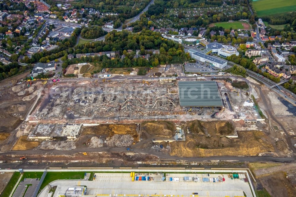 Bochum from above - Demolition work on the site of the Industry- ruins the formerly OPEL- factoryes in the district Laer in Bochum in the state North Rhine-Westphalia, Germany