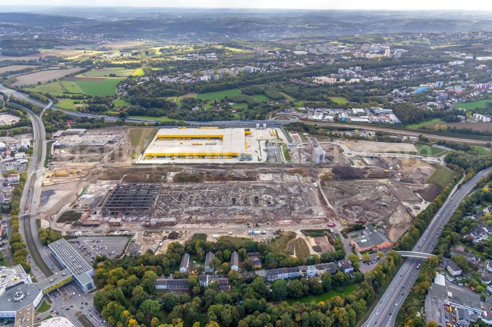 Aerial photograph Bochum - Demolition work on the site of the Industry- ruins the formerly OPEL- factoryes in the district Laer in Bochum in the state North Rhine-Westphalia, Germany