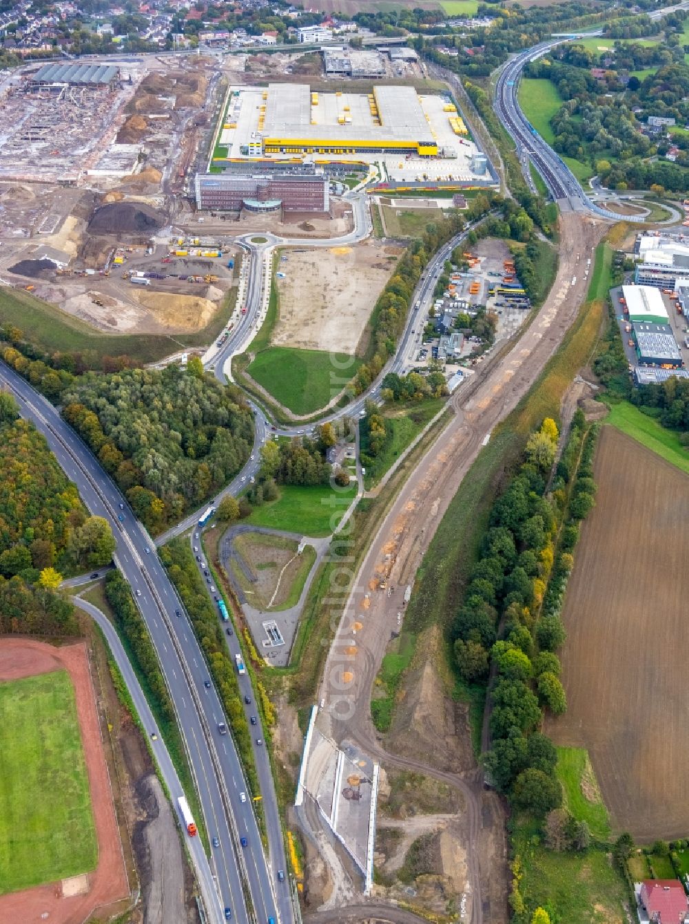 Bochum from above - Demolition work on the site of the Industry- ruins the formerly OPEL- factoryes in the district Laer in Bochum in the state North Rhine-Westphalia, Germany