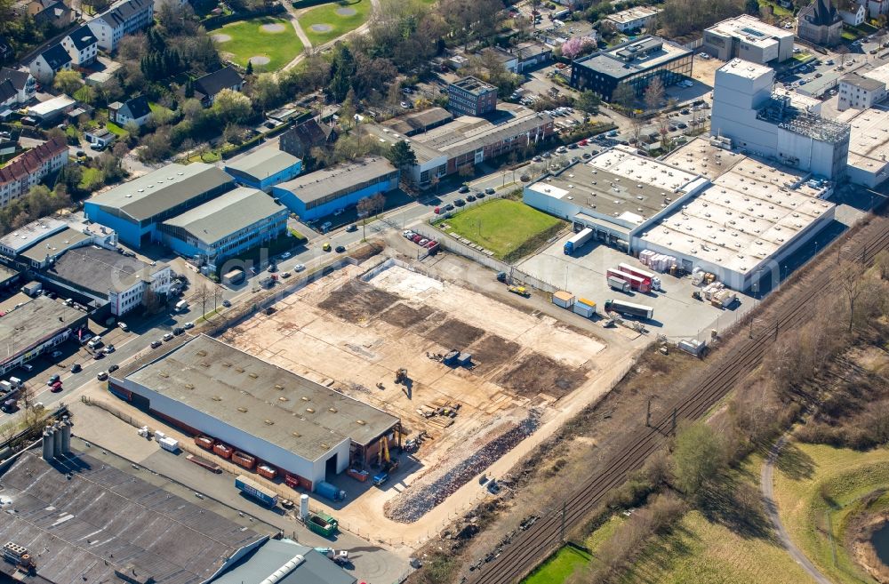 Witten from the bird's eye view: Demolition work on the site of the Industry- ruins Meimatec GmbH on Friedrich-Ebert-Strasse in the district Ruedinghausen in Witten in the state North Rhine-Westphalia