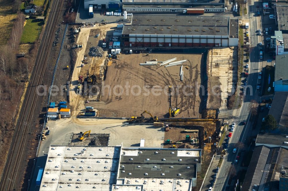 Witten from the bird's eye view: Demolition work on the site of the Industry- ruins Meimatec GmbH on Friedrich-Ebert-Strasse in the district Ruedinghausen in Witten in the state North Rhine-Westphalia