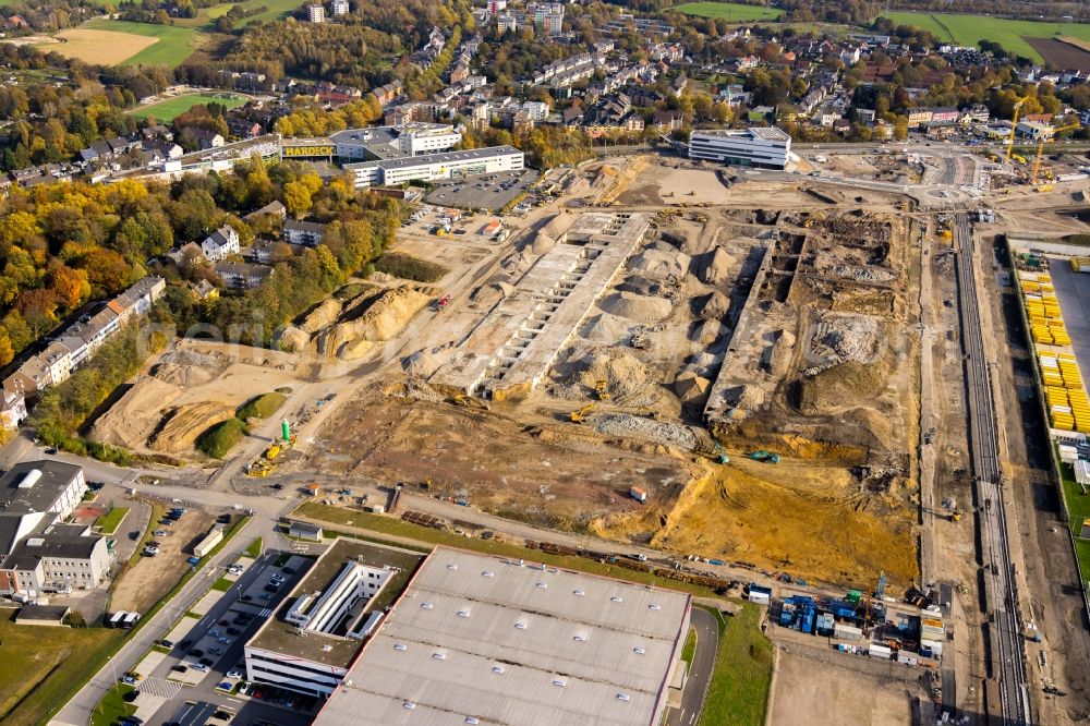 Bochum from the bird's eye view: Demolition work on the site of the Industry- ruins on Opelring in Bochum at Ruhrgebiet in the state North Rhine-Westphalia, Germany