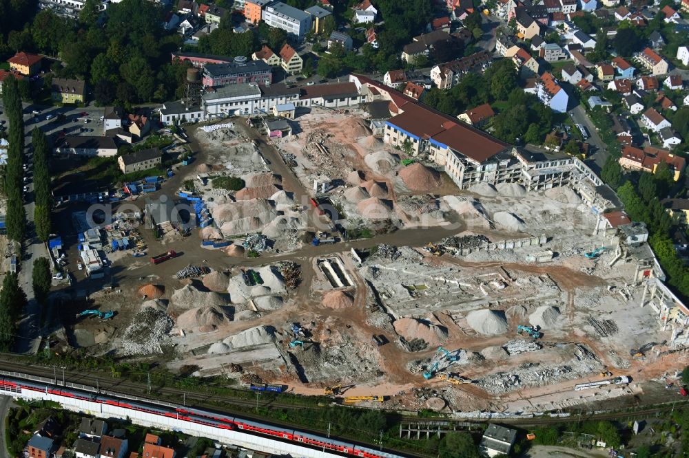 Aerial photograph Dachau - Demolition work on the site of the Industry- ruins of MD - Papierfabrik in Dachau in the state Bavaria, Germany