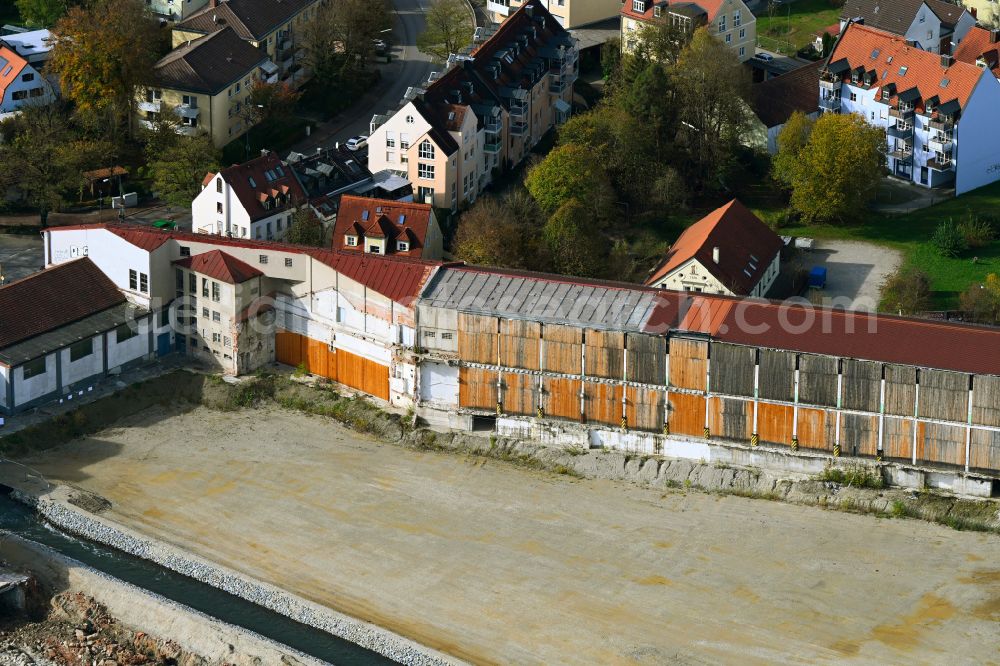 Aerial photograph Dachau - Demolition work on the site of the Industry- ruins of MD - Papierfabrik in Dachau in the state Bavaria, Germany