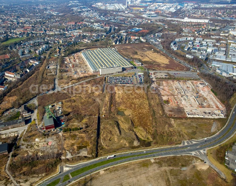 Aerial image Essen - Demolition work on the site of the ruins Berthold-Beitz-Boulevard - Helenenstrasse in Essen in the state North Rhine-Westphalia