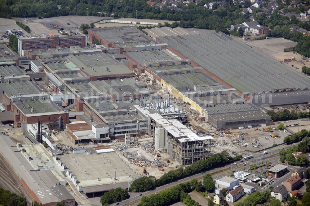 Aerial photograph Bochum - Demolition work on the site of the ruins Opel Werk I in Bochum in the state North Rhine-Westphalia