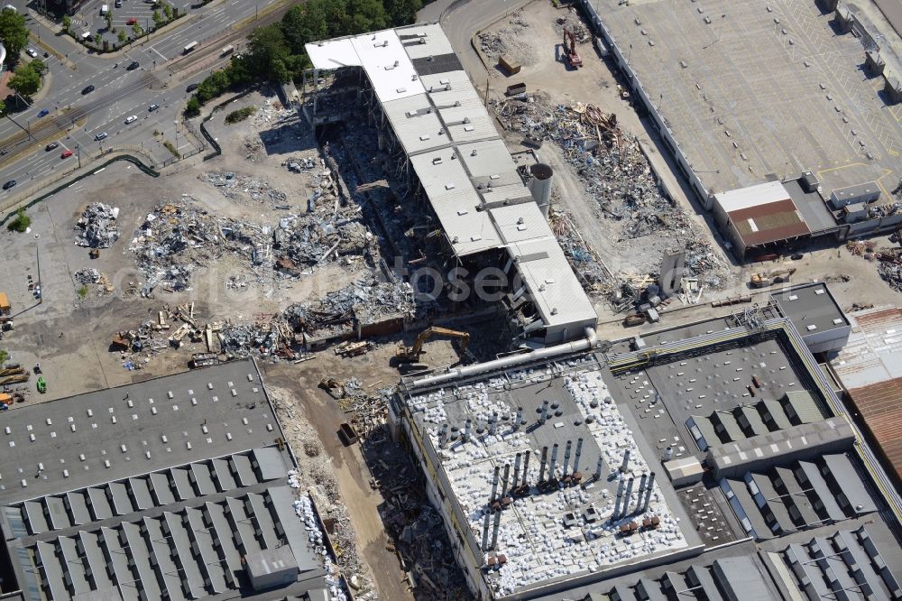 Aerial photograph Bochum - Demolition work on the site of the ruins Opel Werk I in Bochum in the state North Rhine-Westphalia