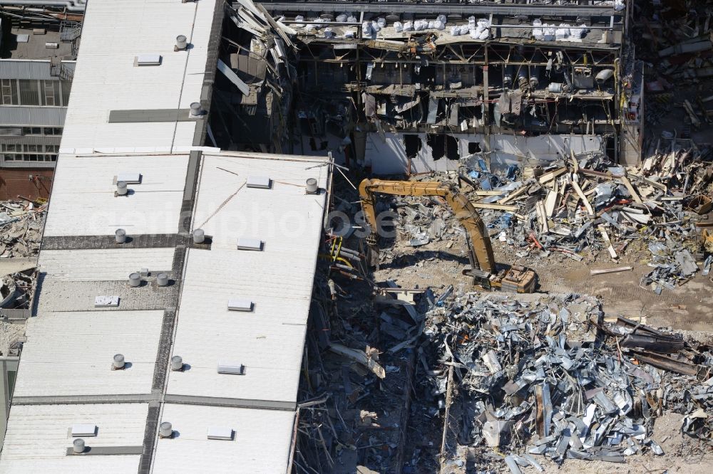 Aerial image Bochum - Demolition work on the site of the ruins Opel Werk I in Bochum in the state North Rhine-Westphalia