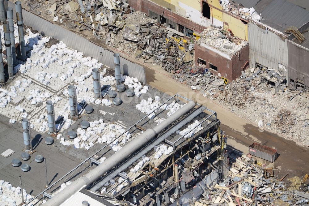 Aerial image Bochum - Demolition work on the site of the ruins Opel Werk I in Bochum in the state North Rhine-Westphalia