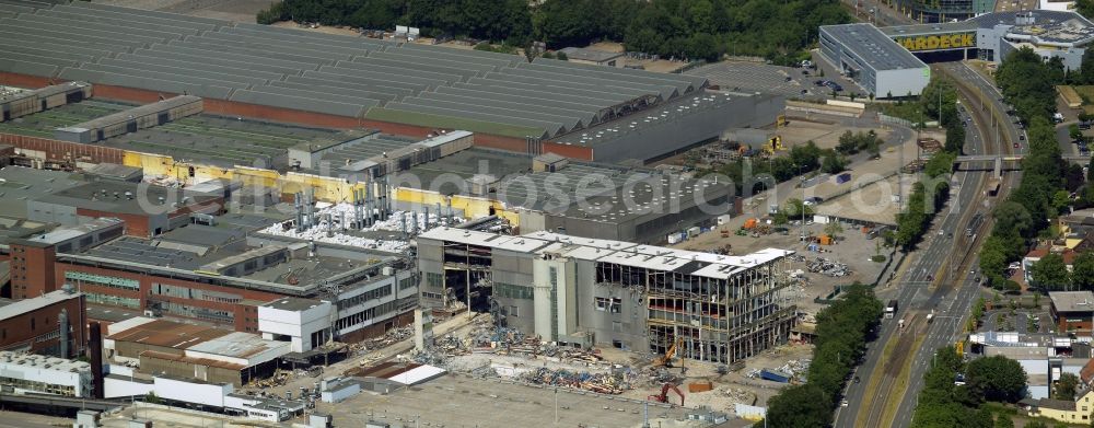 Aerial image Bochum - Demolition work on the site of the ruins Opel Werk I in Bochum in the state North Rhine-Westphalia