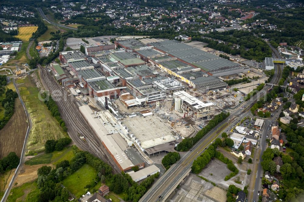 Aerial image Bochum - Demolition work on the site of the ruins Opel Werk I in Bochum in the state North Rhine-Westphalia