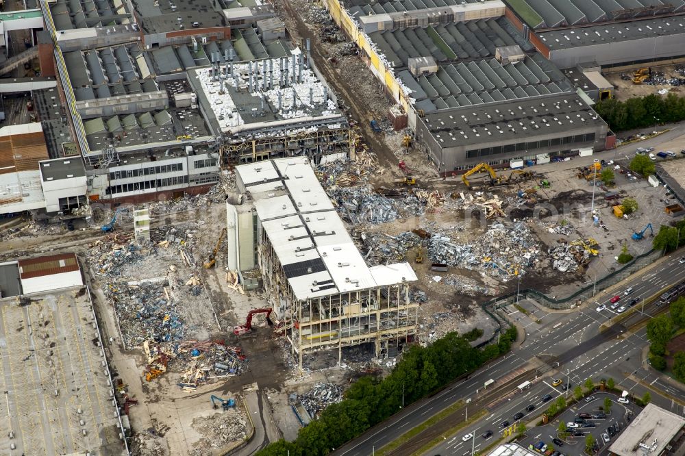 Aerial photograph Bochum - Demolition work on the site of the ruins Opel Werk I in Bochum in the state North Rhine-Westphalia