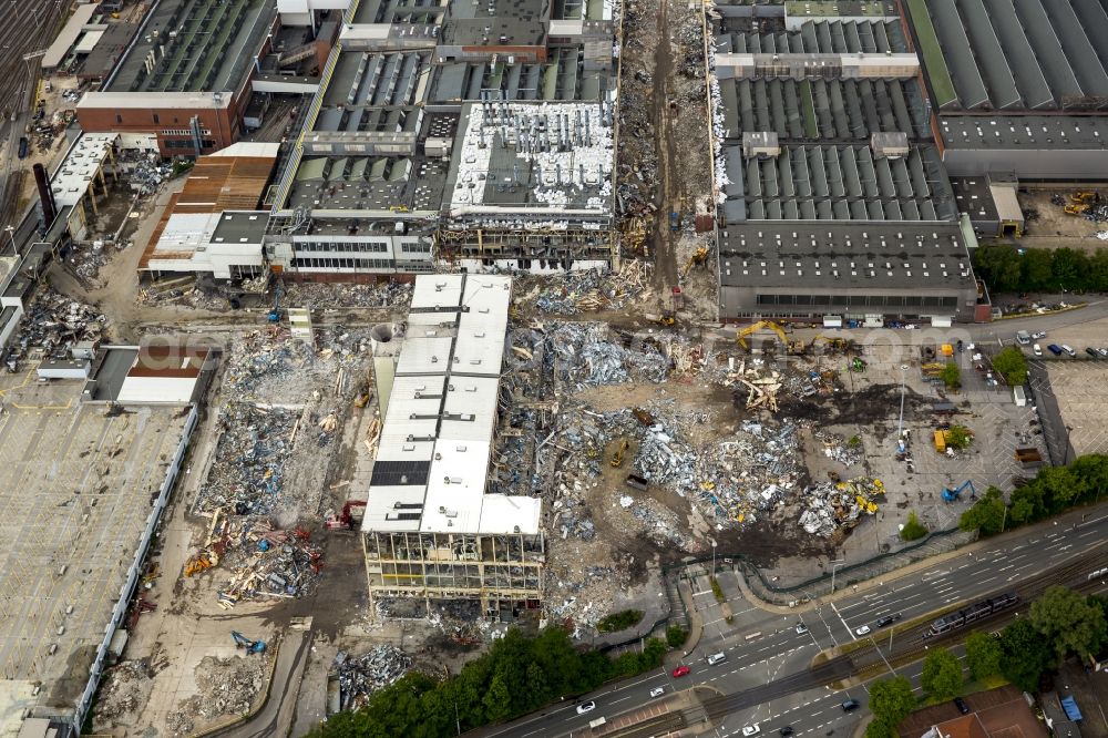 Bochum from above - Demolition work on the site of the ruins Opel Werk I in Bochum in the state North Rhine-Westphalia