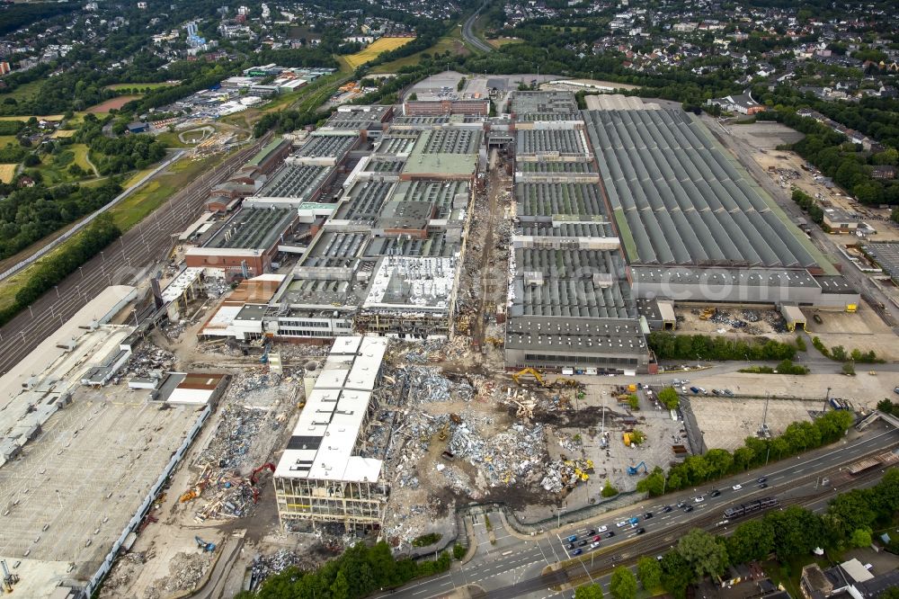 Aerial image Bochum - Demolition work on the site of the ruins Opel Werk I in Bochum in the state North Rhine-Westphalia