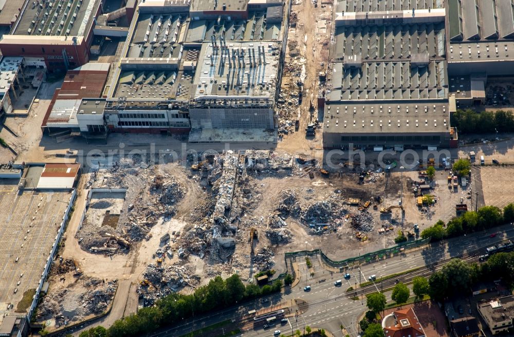 Aerial image Bochum - Demolition work on the site of the ruins Opel Werk I in Bochum in the state North Rhine-Westphalia