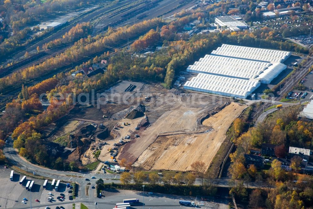 Aerial photograph Bochum - Demolition work on the site of the ruins the disused Opel Plant 2 in Bochum in the state North Rhine-Westphalia