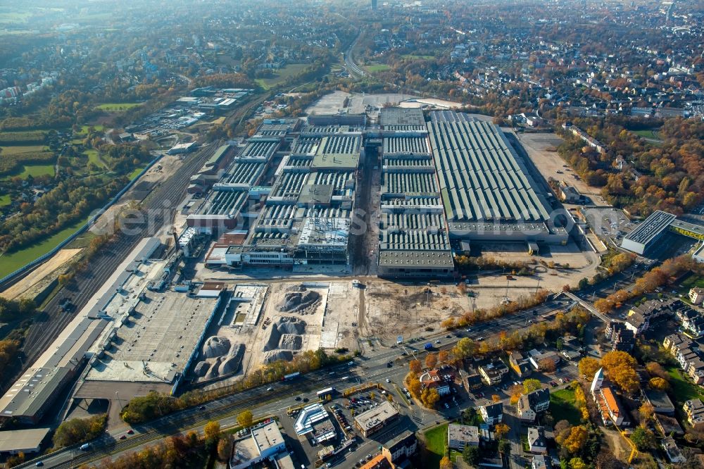 Aerial image Bochum - Demolition work on the site of the ruins the disused Opel Plant 2 in Bochum in the state North Rhine-Westphalia