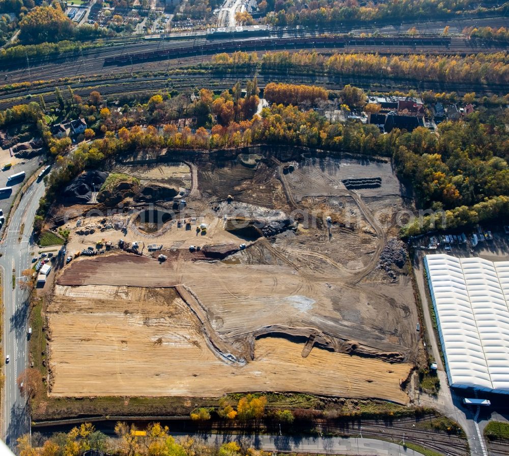 Bochum from above - Demolition work on the site of the ruins the disused Opel Plant 2 in Bochum in the state North Rhine-Westphalia