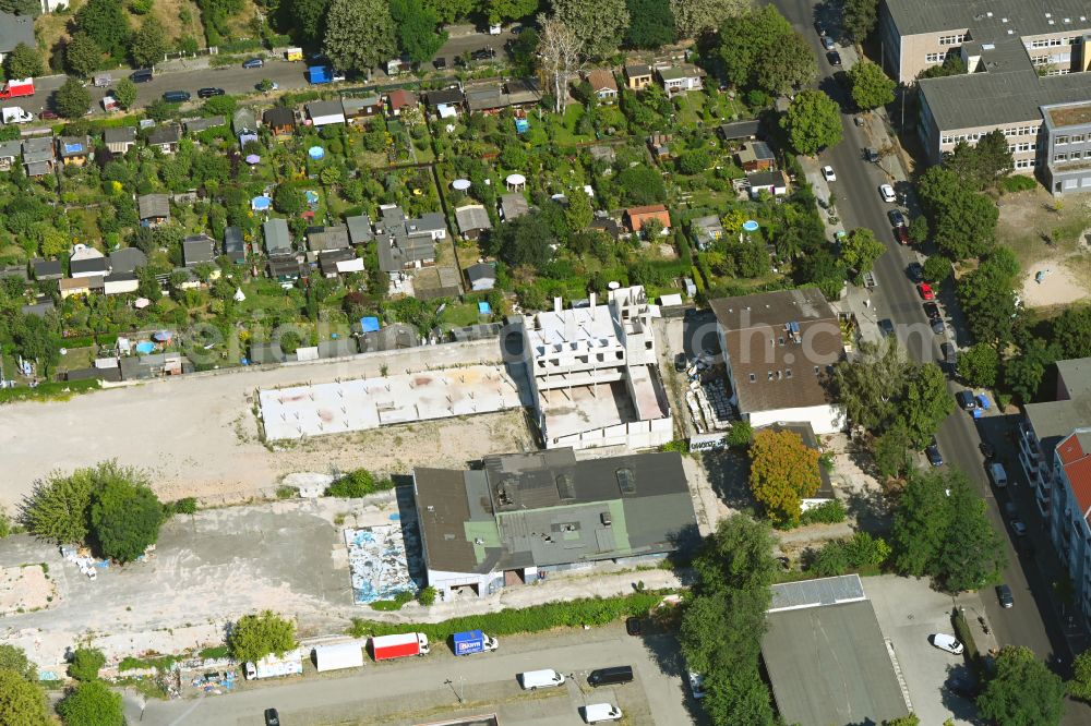 Berlin from the bird's eye view: Demolition work on the site of the Industry- ruins in the district Neukoelln in Berlin, Germany