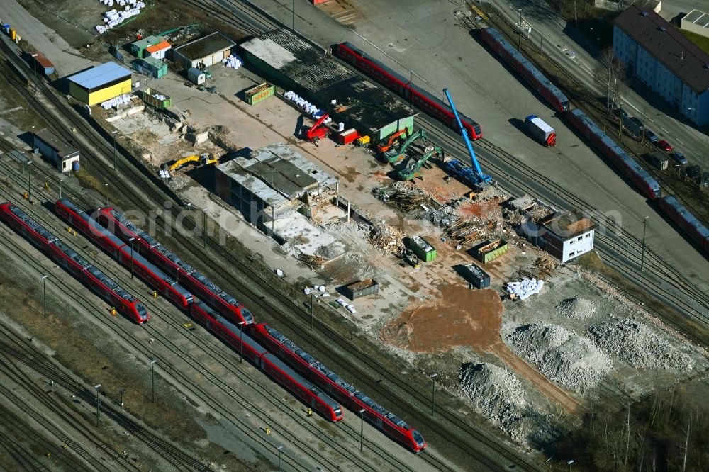 Aerial photograph Kempten (Allgäu) - Demolition work on the site of the Industry- ruins of Deutschen Bahn in of Oberen Eicher Strasse in Kempten (Allgaeu) in the state Bavaria, Germany